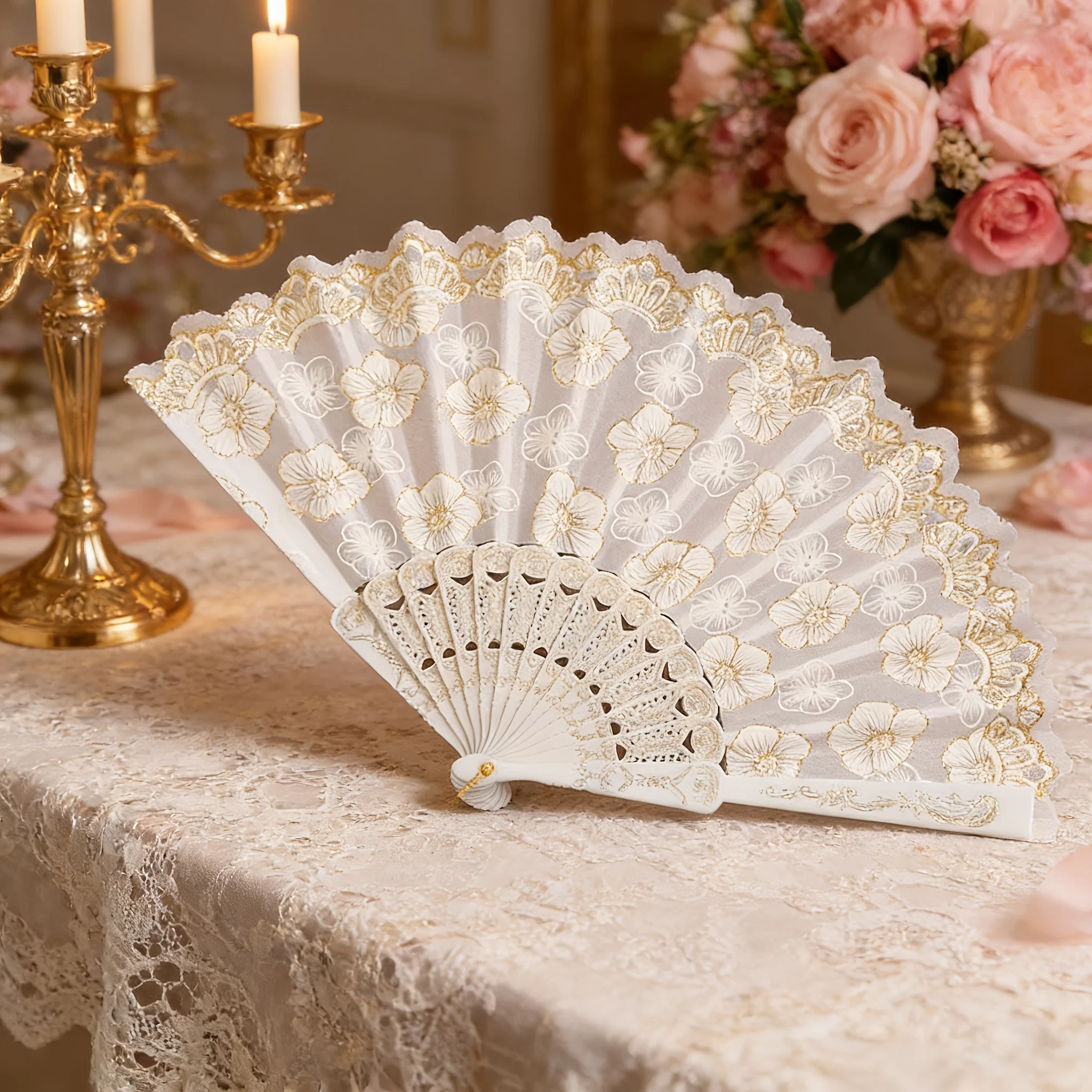 Böhmischer handgefertigter Faltfächer mit Aufbewahrungstasche – Gastgeschenk für Hochzeiten, Brautpartys, Heimdekoration und Fotografie-Requisite Image