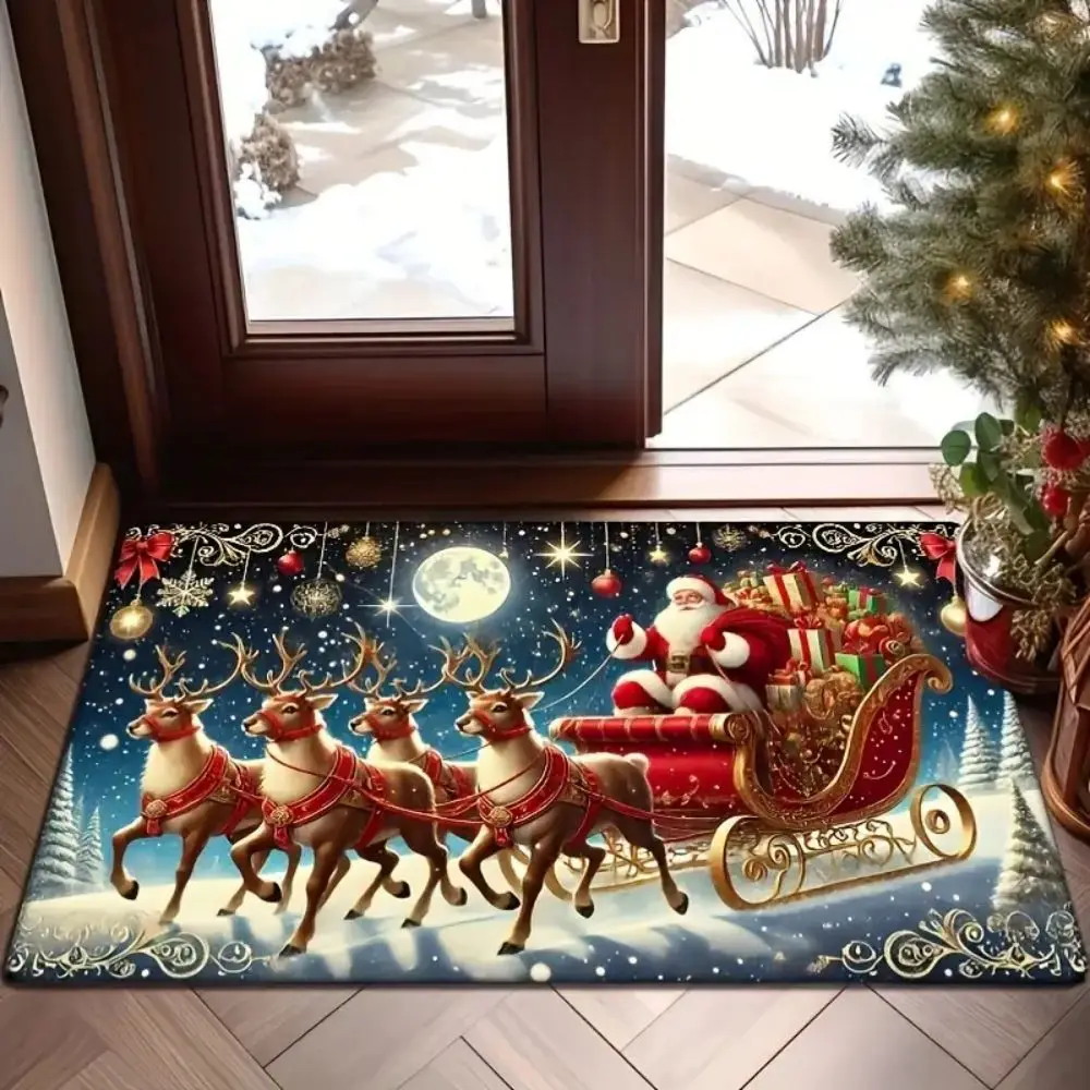 VIKAMA Weihnachts-Rentier-Dekorationsteppich, Wohnzimmer- und Schlafzimmer-Fußmatte, rutschfester, schmutzabweisender Teppich, Heimtextilien Image