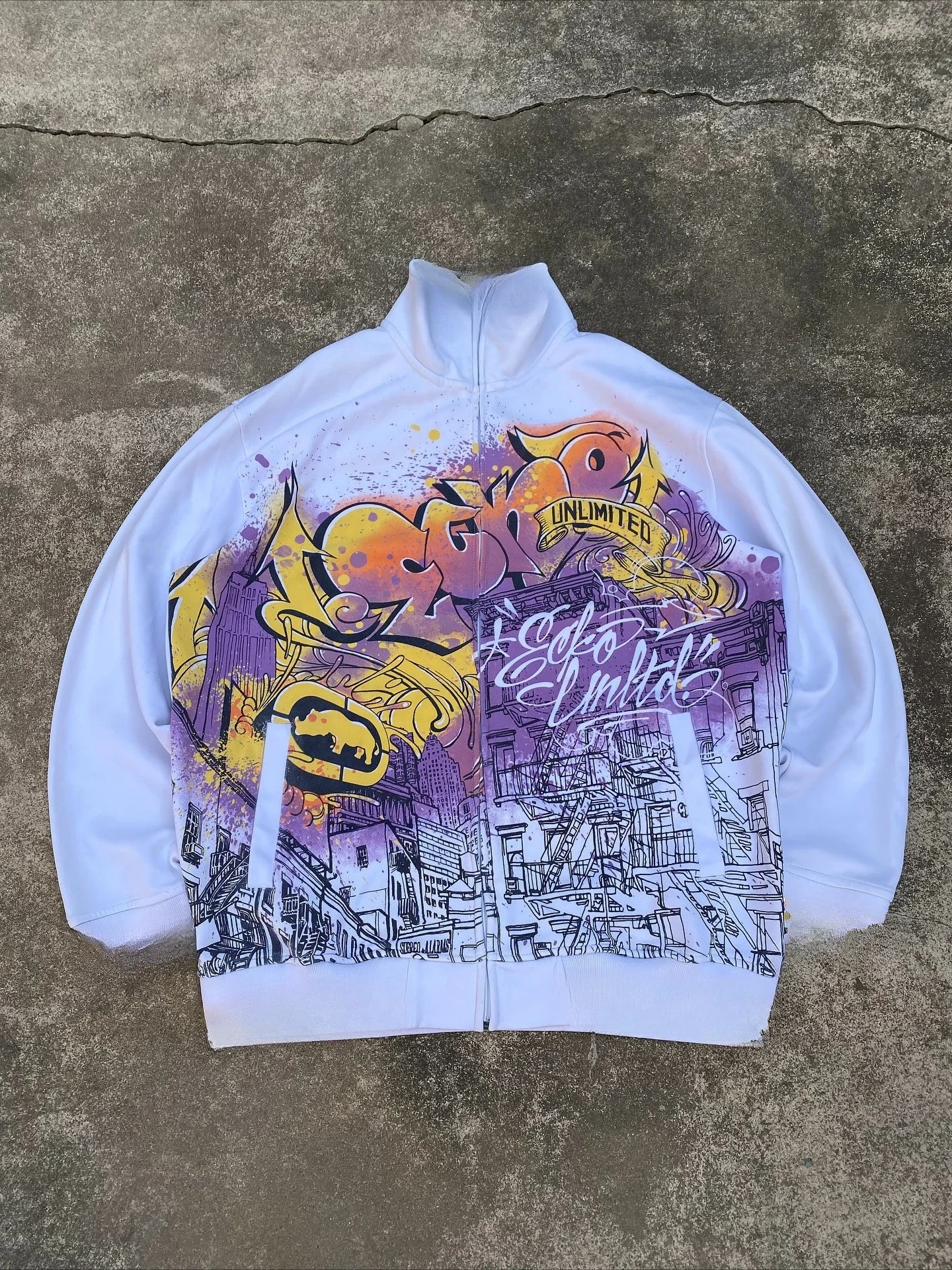Neue weiße Ecko-Jacke für Herren, amerikanisches Graffiti, Y2K, Retro-Gothic-Trend, Harajuku, grafischer Reißverschluss, Sweatshirt, Paar, lässiger Straßenmantel