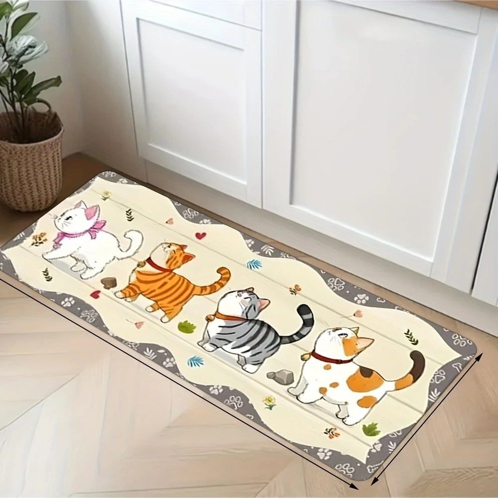Niedlicher Katzen-Teppich, Heimdekoration, Küchenbodenmatte, Langer Flur-Teppich mit Cartoon-Kätzchen-Muster, Innenbereich-Teppich für Zuhause und Schlafzimmer Image