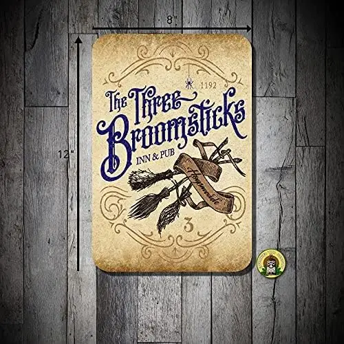BOEYC Geuuki Metall-Blechschild – The Three Broomsticks Inn Pub Aluminium-Blechschilder für Zuhause, Küche, Kaffee, Bauernhof, Wandkunst, Dekoration Image