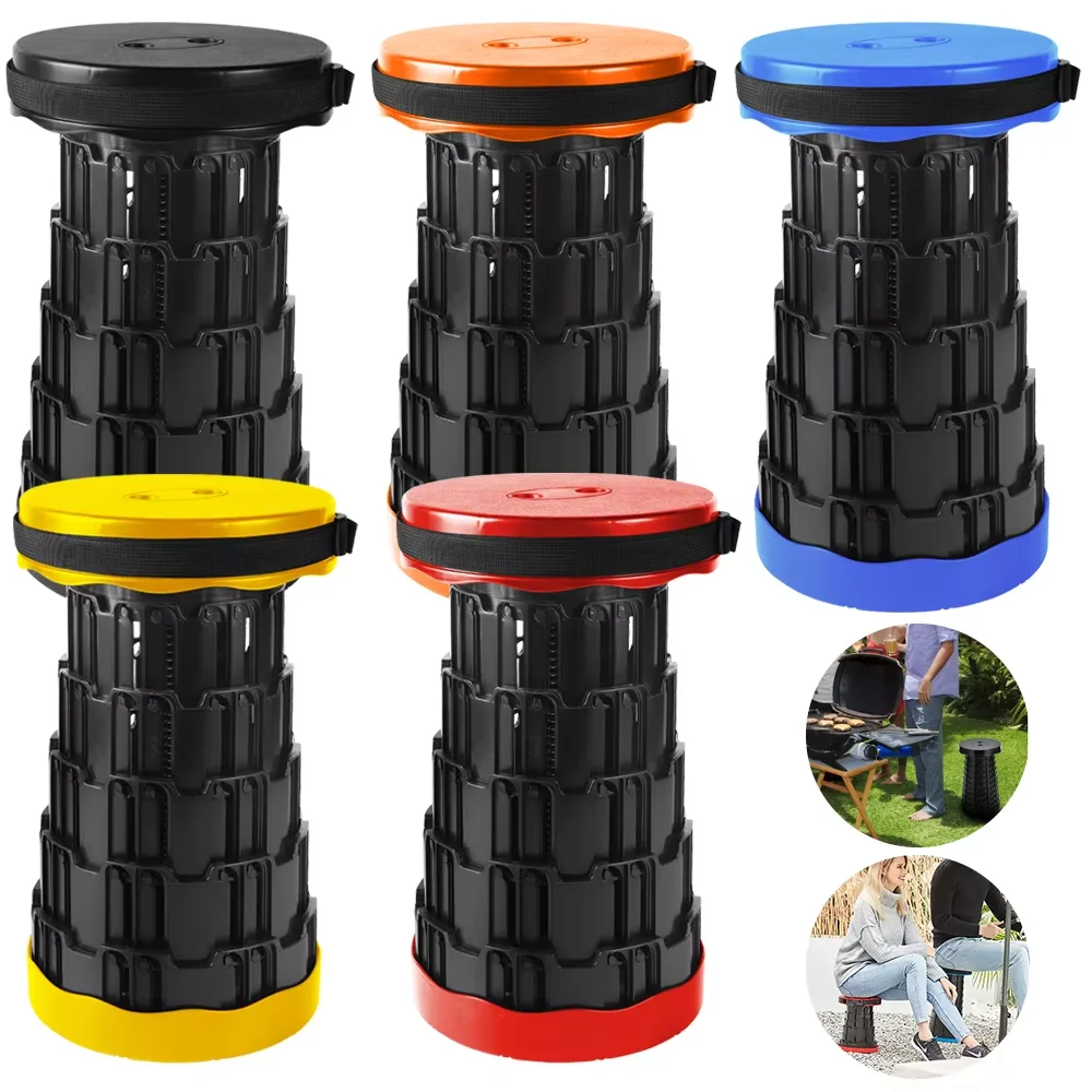 2 Stück runder Hocker, ausziehbarer Hocker, tragbare Gartenmöbel, Lounge-Klapphocker für Camping, Angeln, Reisen Image