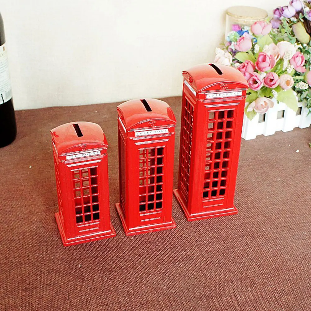 Red Telephones Box Money Box, Vintage London Telefon-Booth-Geldsparbox, Multifunktionale Geldbank für Speichermünzengeld