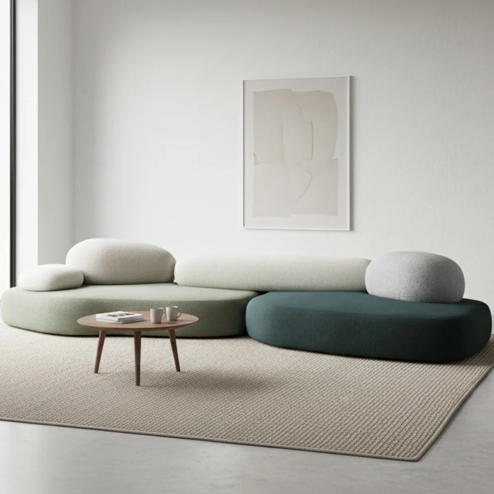 qwDesigner Zen Pebble Modulares Stoffsofa-Set für Wohnzimmer, Hotel, Salon mit Steinoptik-Couch, Sektional-Lounge und Schwammfüllung