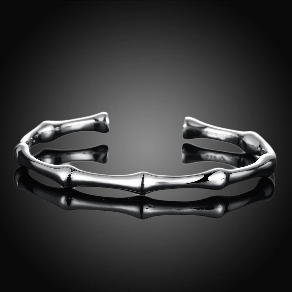 Hochwertige klassische Armreifen aus 925er Sterlingsilber mit Bambus-Motiv für Damen, verstellbar, modisch, für Hochzeiten, Partys, Geschenke, Schmuck Image