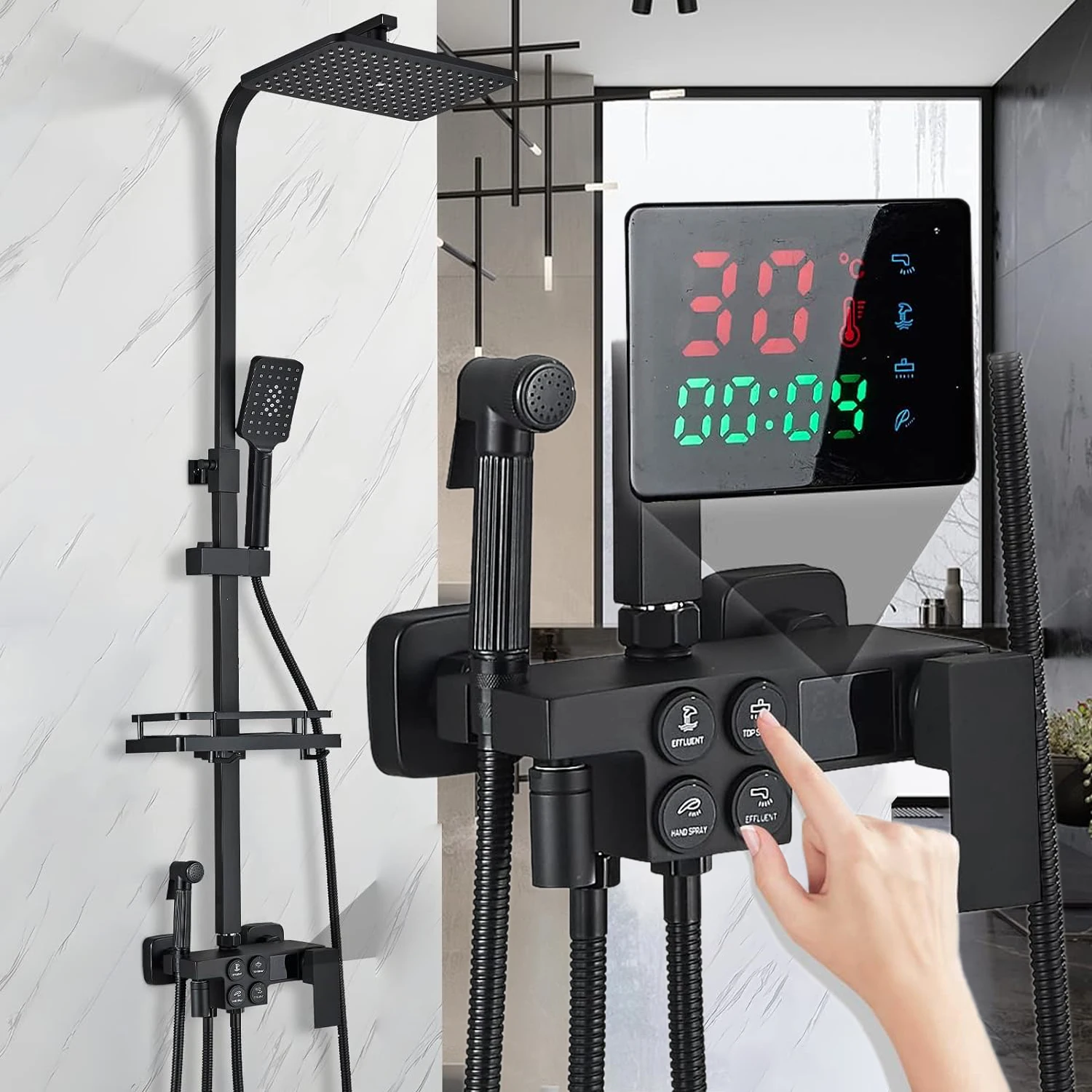 Ensemble de douche de salle de bains numérique chaud et froid, accessoires de robinetterie de salle de bains en laiton de qualité, pomme de douche de pluie, système de douche de bain thermostatique