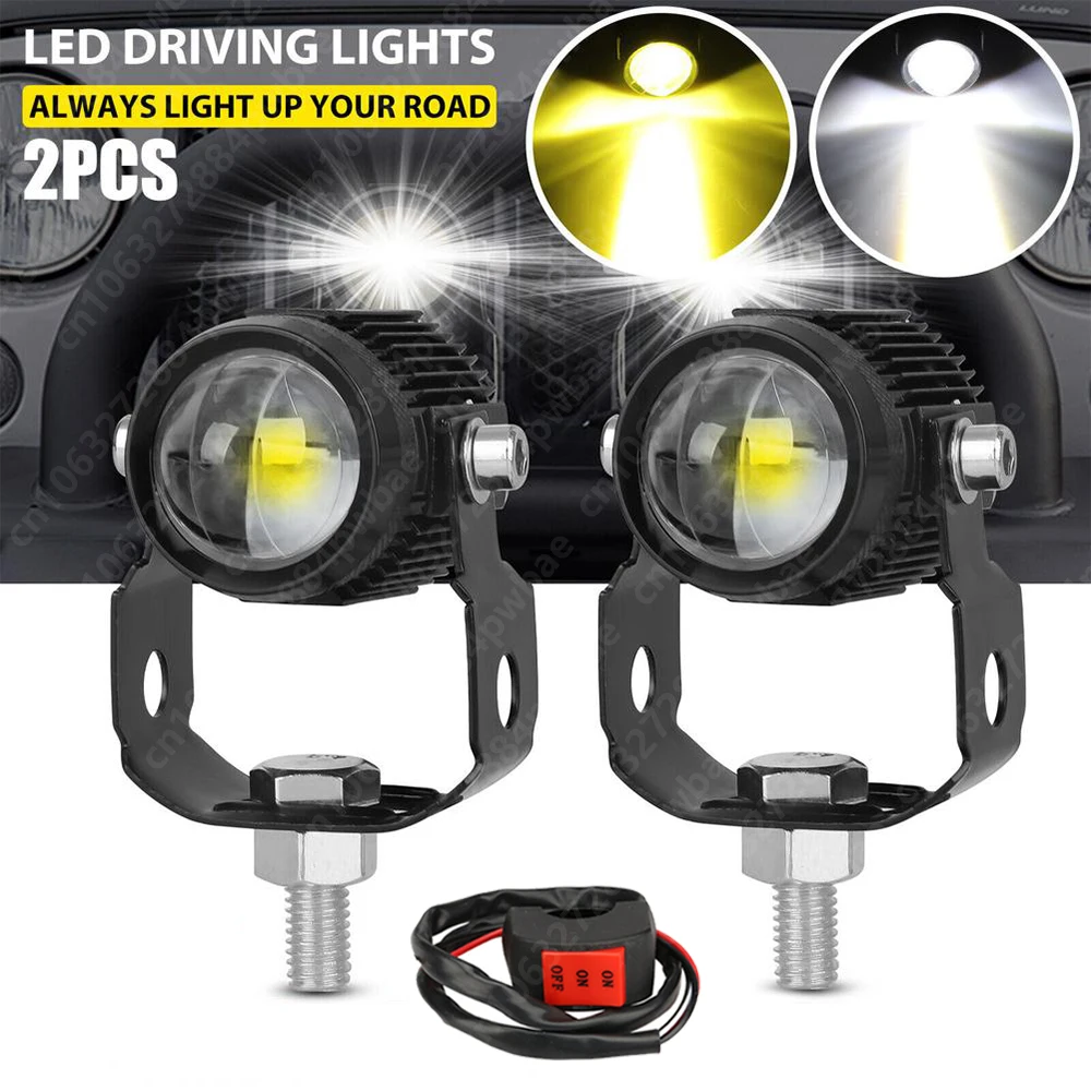 Faro a LED per moto lampadine per fari per Auto faretti per Auto lampada lente per proiettore luce ausiliaria per fendinebbia a doppio colore 70W