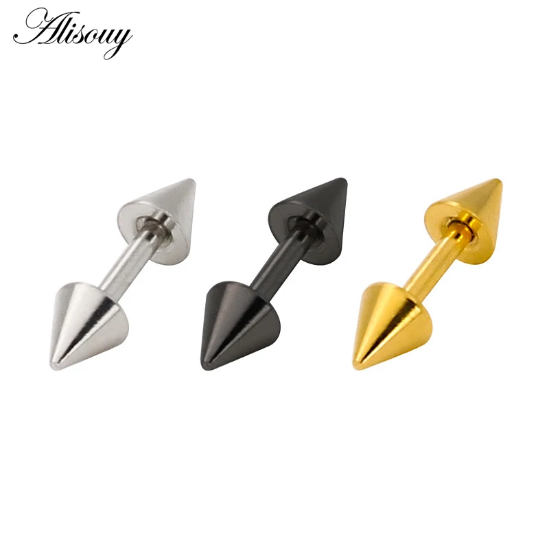 Alisouy Hot 2 Stück Unisex Punk Rock Persönlichkeit Edelstahl Spike Niete Sharp Cone Taper Mem Frauen Ohrstecker 3 Farben Image