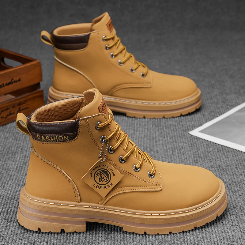 Modische High-Top-Stiefel für Herren in Gelb, Freizeitschuhe, Outdoor-Offroad-Wanderstiefel, trendige, bequeme Schuhe