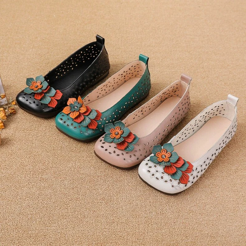 Xiuteng Weiche Kuh Leder Mutter Schuhe Rindfleisch Sehne Sohle frauen Schuhe Loch Flache Schuhe Ältere Einzigen Flachen Mund Geschenk