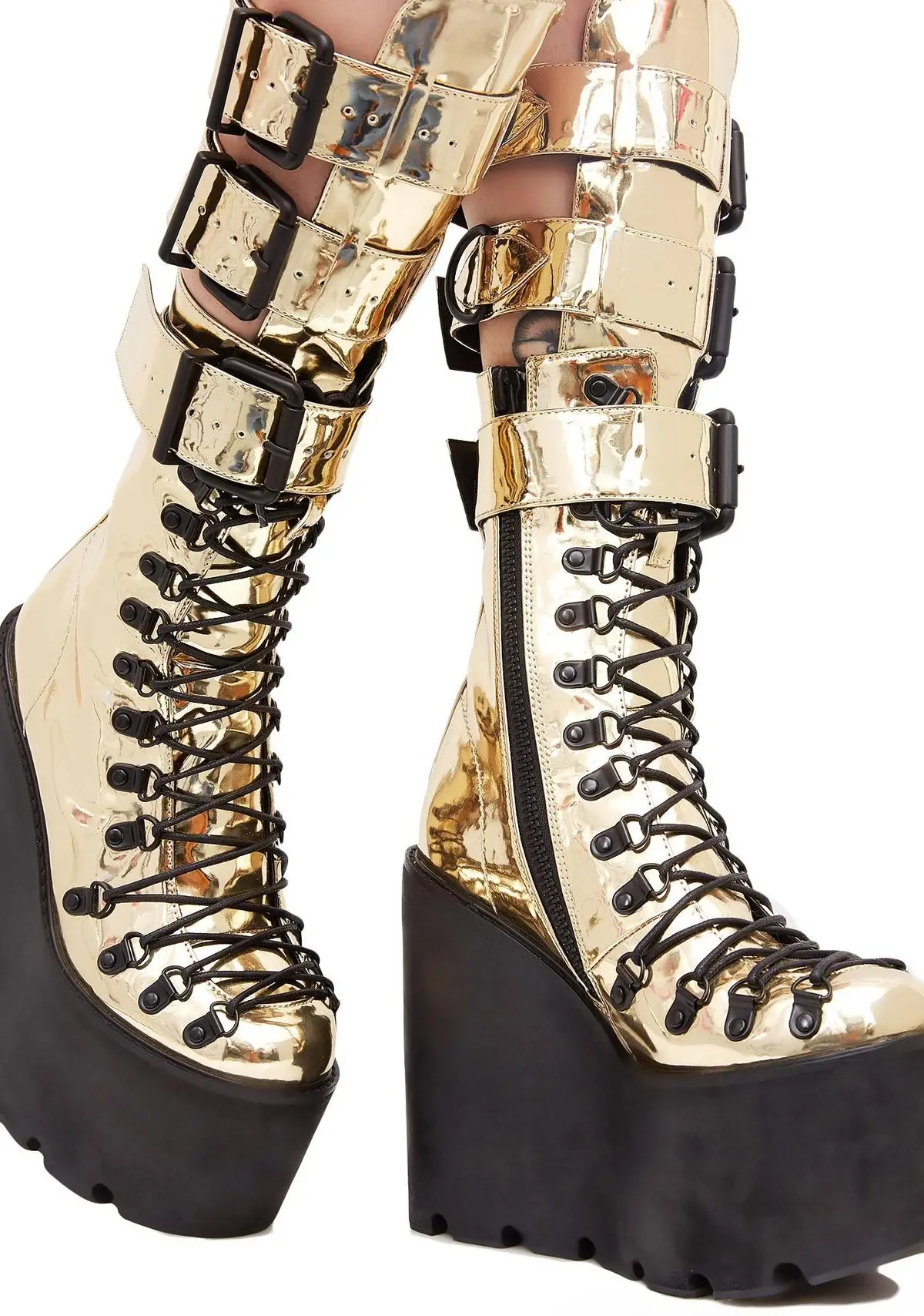 Punk Stil Runde Kappe Gürtel Schnalle Plattform Mitte Der Wade Frauen Stiefel Chunky High Heels Schnalle Design Große Größe schuhe