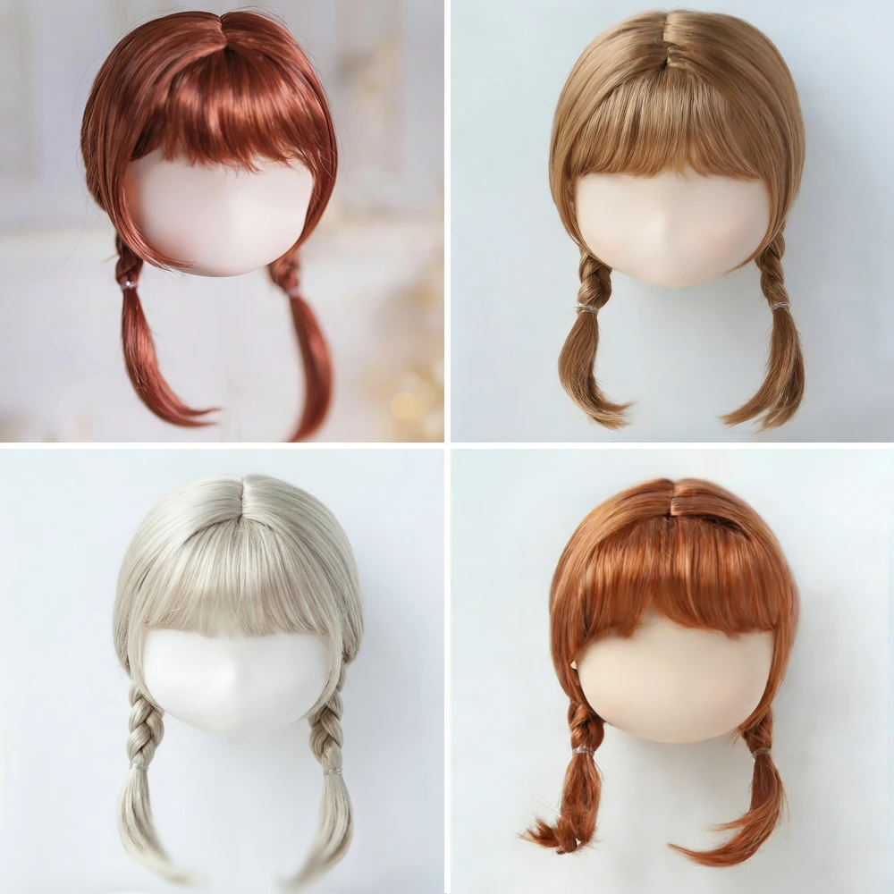 Blyth Puppe Perücke Pony Doppelgeflecht Haar Perücke Hellblond/Braun/Rötlich Braun DIY BJD Puppe Zubehör Größe 9-10,10-11 Zoll