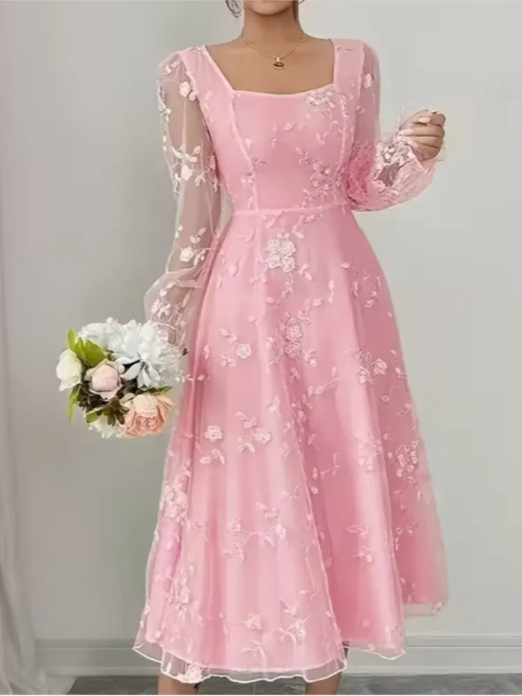 2026 frühling Sommer Frauen Kleid Retro Mesh Stickerei Kleider Weibliche Pinup Rockabilly Sexy Party Vintage Tunika Vestidos Mujer