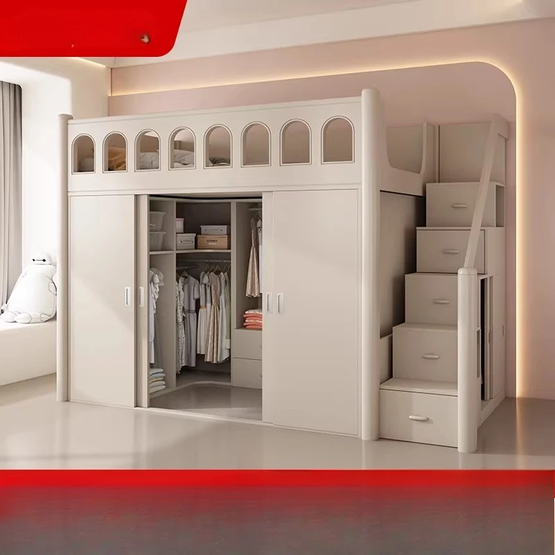 Anpassbares Bett unter Schrank, Kombination aus Bett, Schreibtisch und Kleiderschrank, integriert für kleine Wohnungen, Kinderbett, begehbarer Kleiderschrank