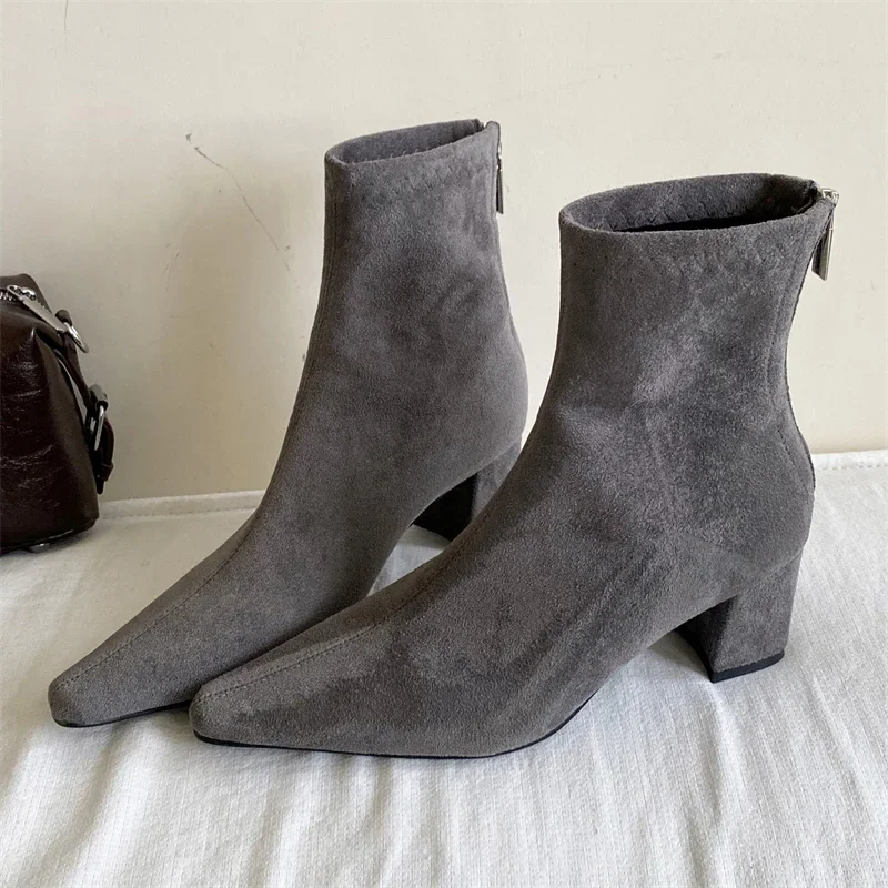 Eilyken Frauen Stiefeletten Mode Spitz Zipper Kurze Booties Frühling Herbst Platz Heels Bankett Damen Schuhe
