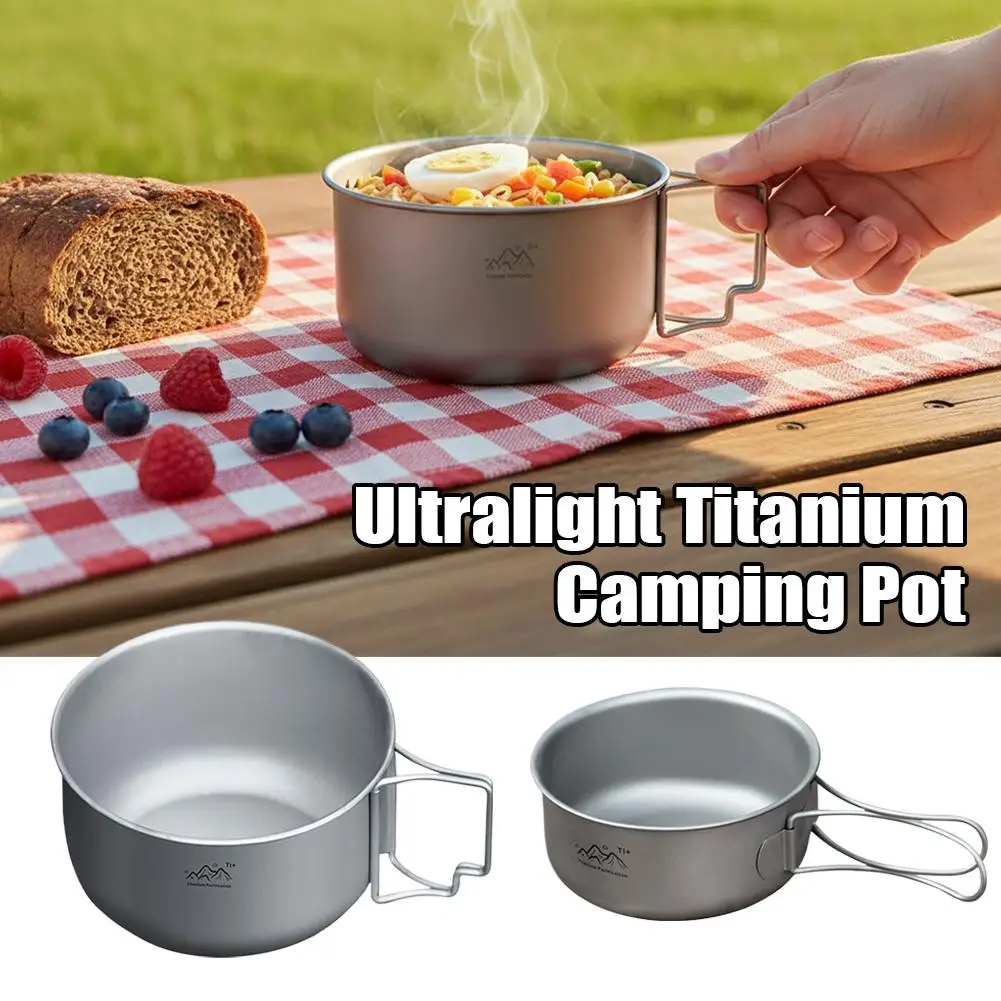 Titan-beschichtetes Outdoor-Kochgeschirr-Set mit Doppelschicht-Hitzeschutz, Klappgriff, Leichtgewicht, Tragbarer Edelstahl-Topf Image