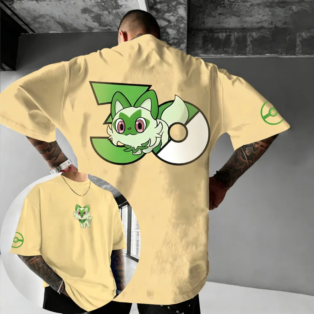 Übergroße Cosplay-Kostüme Pokémon Sprigatito 2026 Sommer Original Style Anime Bedrucktes Y2K Hip Hop Casual Unisex T-Shirt