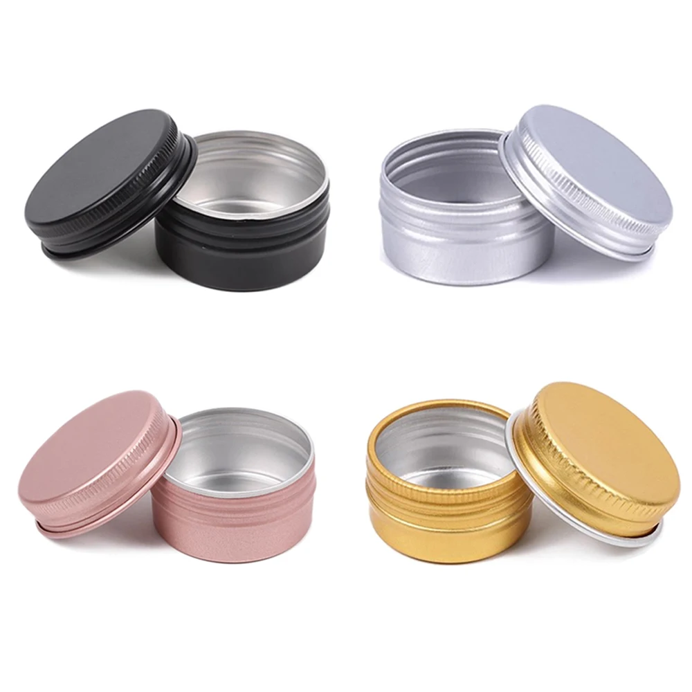 100 Stück Gesichtscreme-Glas, 60 g, 50 g, 30 g, 20 g, 15 g, 10 g, kosmetischer Lippenbalsam, Nagel-Glitzer-Behälter, leere Aluminiumdosen, Kerzglas, Schwarz Image