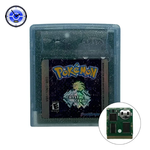 GBC Game Cartridge Pokemon Crystal Clear V2.5.11 Video Game Console Card Holographic Label High Quality with RTC