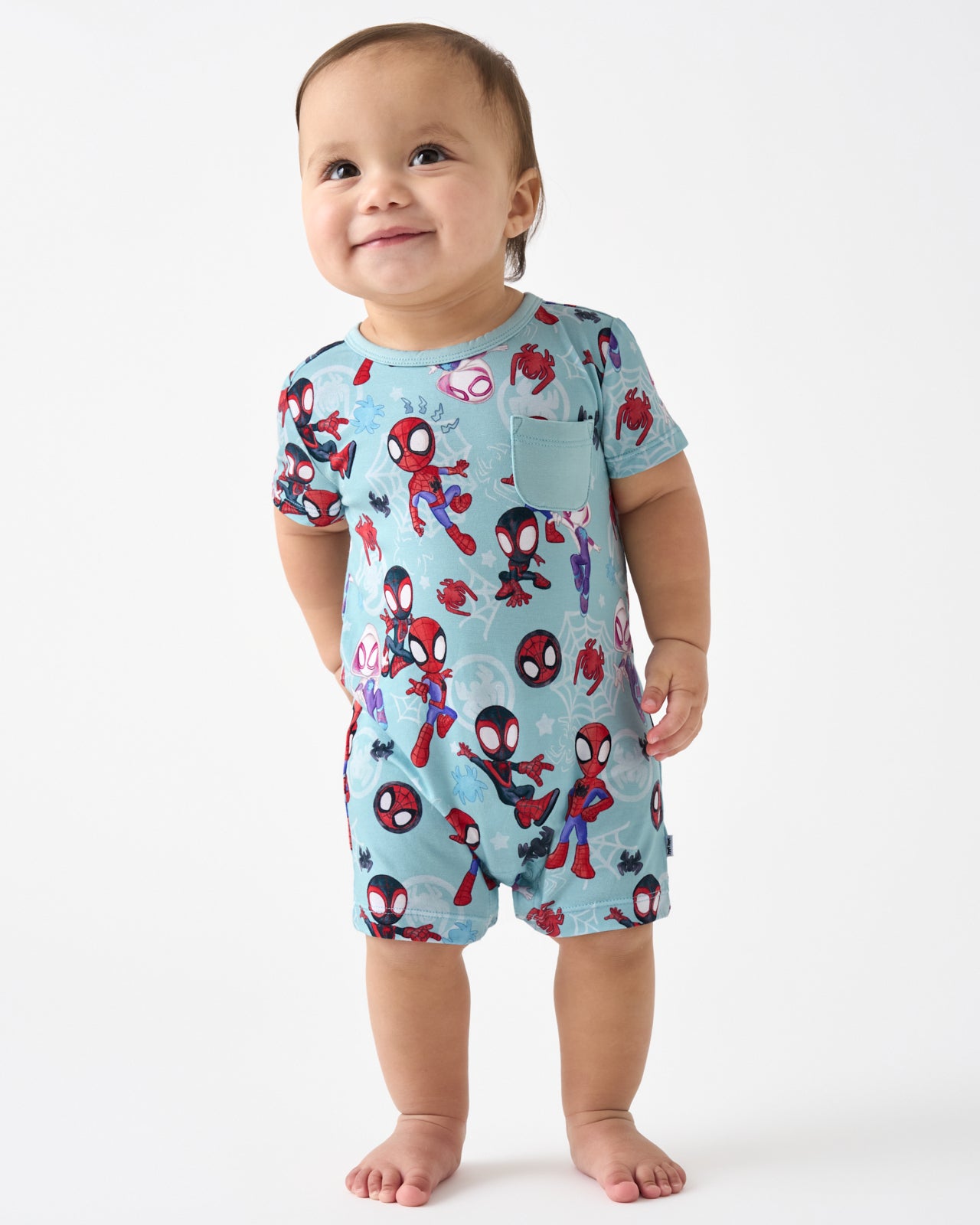 Spidey & His Amazing Friends Tiny Webs Pocket Bamboo Baby Romper - Short-Sleeves & Shorts - 3T