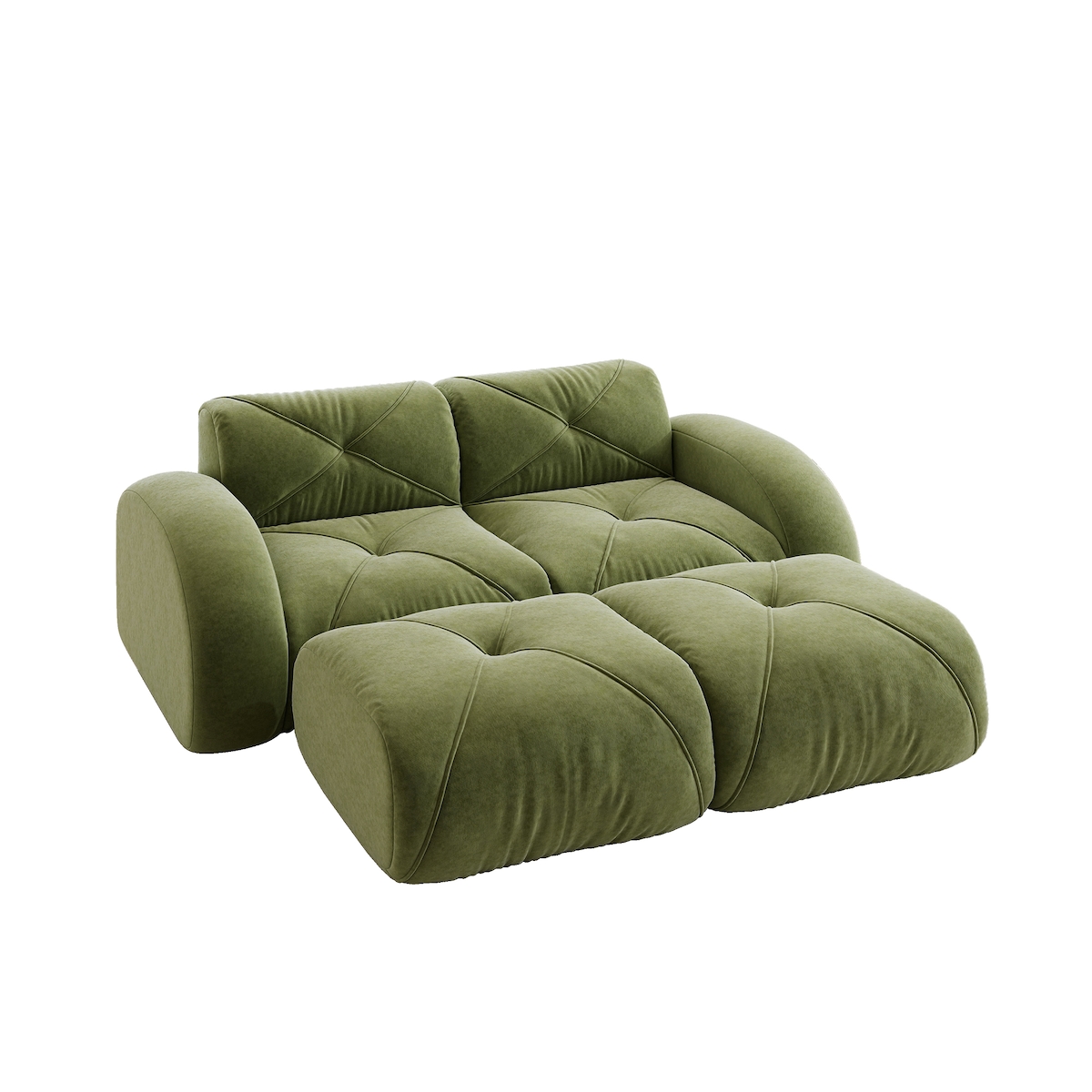 Merax Modulares Sofa 2-Sitzer mit 2x Hocker, Cloud Sofa mit runden Armlehnen, Chenille weich, rahmenlos bodennah, Lounge Sofa, Grün Image