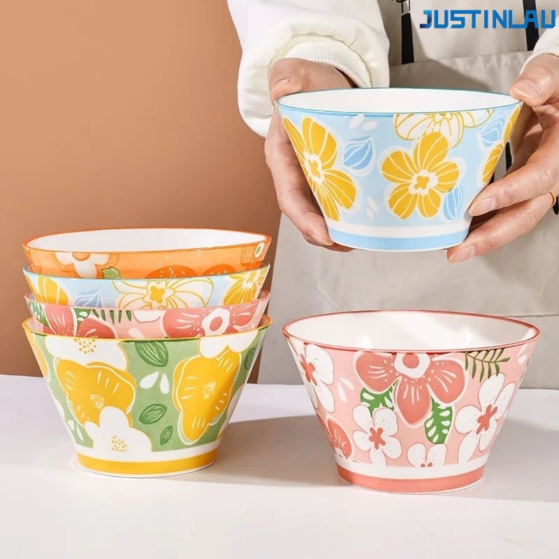 JUSTINLAU Bowl High Appearance Household Bowl Rice Bowl Salad Bowl Dessert Bowl Ceramic TablewareCeramic Milk Breakfast Bowl
