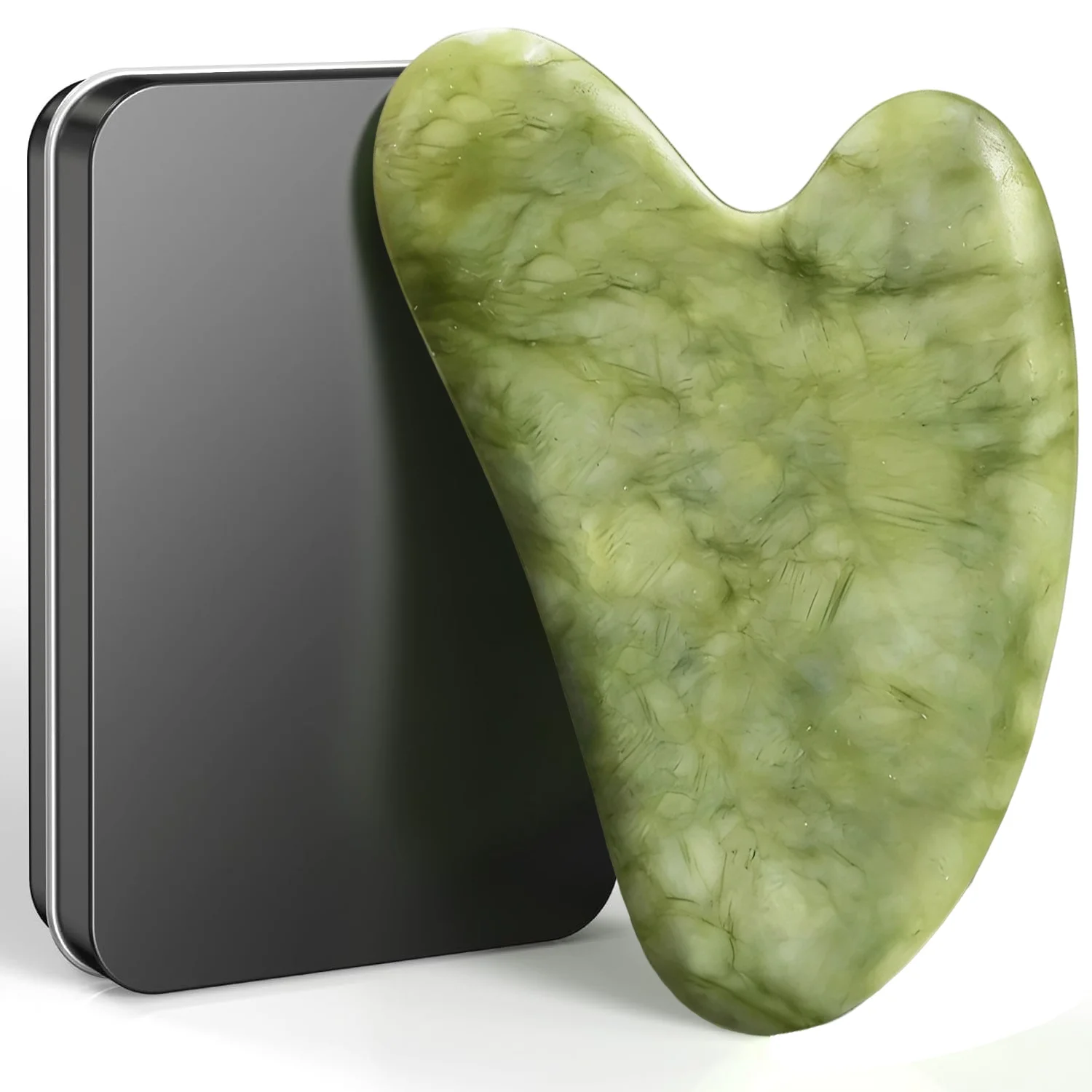 Outil Gua Sha en jade avec boîte de rangement, masseur en forme de cœur en jade, planche de massage pour le cou et les yeux, outil de soin de la peau et de la santé pour le spa et la beauté