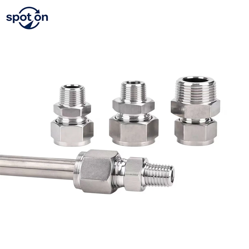 Connettore a compressione a doppia ghiera in acciaio inossidabile 304, 5 pezzi, per tubi da 6, 8, 10, 12 mm OD a adattatore filettato maschio da 1/8, 1/4, 3/8, 1/2 pollici