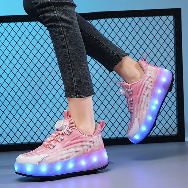 Mädchen Wanderschuhe 2024 neue Kinder Walking Allrad Skates große Kinder blinkende Drehs chnalle Sport Skates