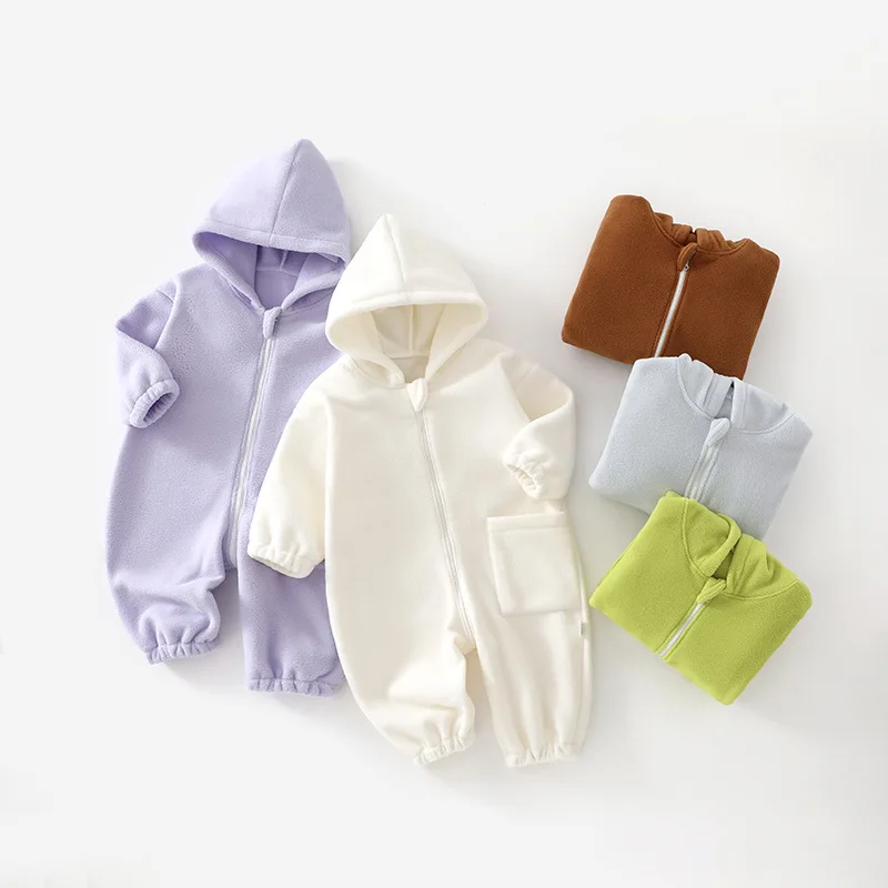 Baby-Kapuzenjacke Baby-Overall mit Fleecefutter Herbst- und Winter-Strampler Kinder-Oberbekleidung Winddichter Einteiler Image