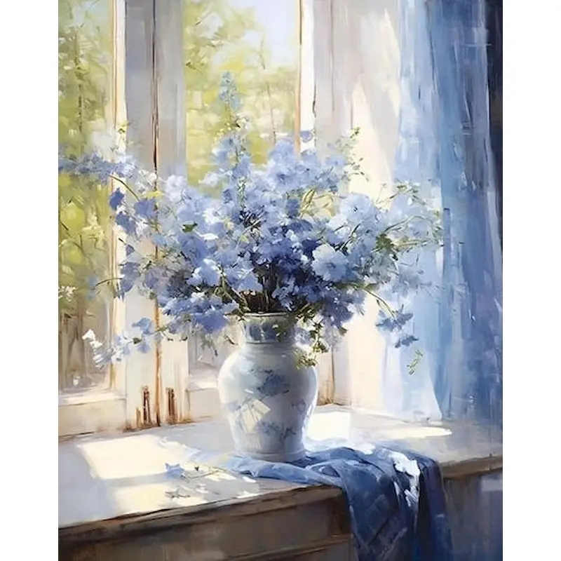 40x50cm Blumen Malen nach Zahlen Handarbeit Kunstmalerei mit Zahlen Landschaftsmalerei Acrylfarbe Originelle Geschenke Leinwandmalerei Image