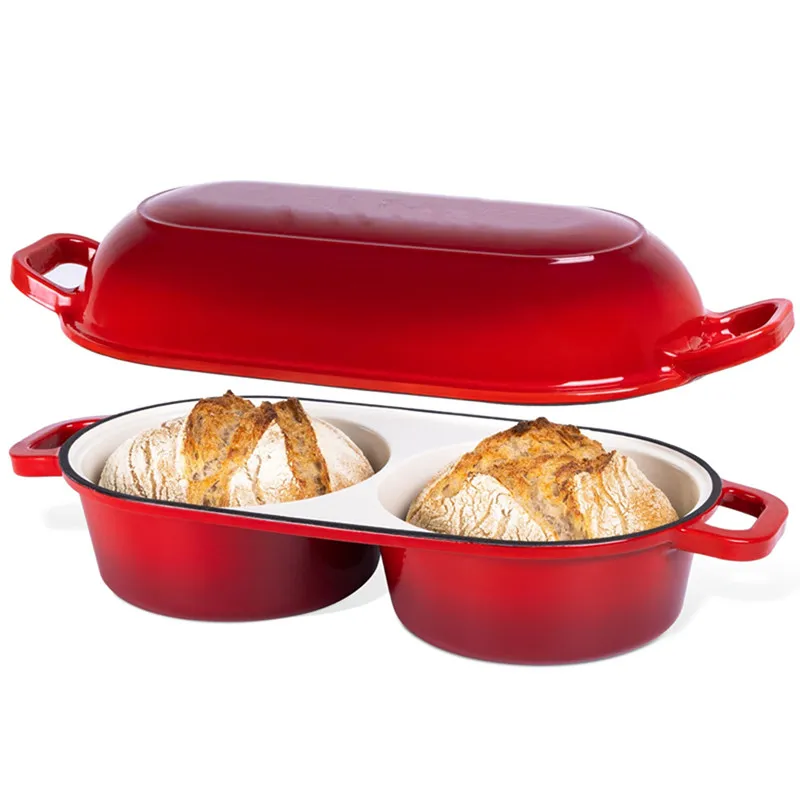 Emaillierter Gusseisen-Brotbackofen, doppelter runder Backformen-Holländischer Ofen für Sauerteigbrot, antihaftbeschichtete Brotform, 16,5 cm Durchmesser Image
