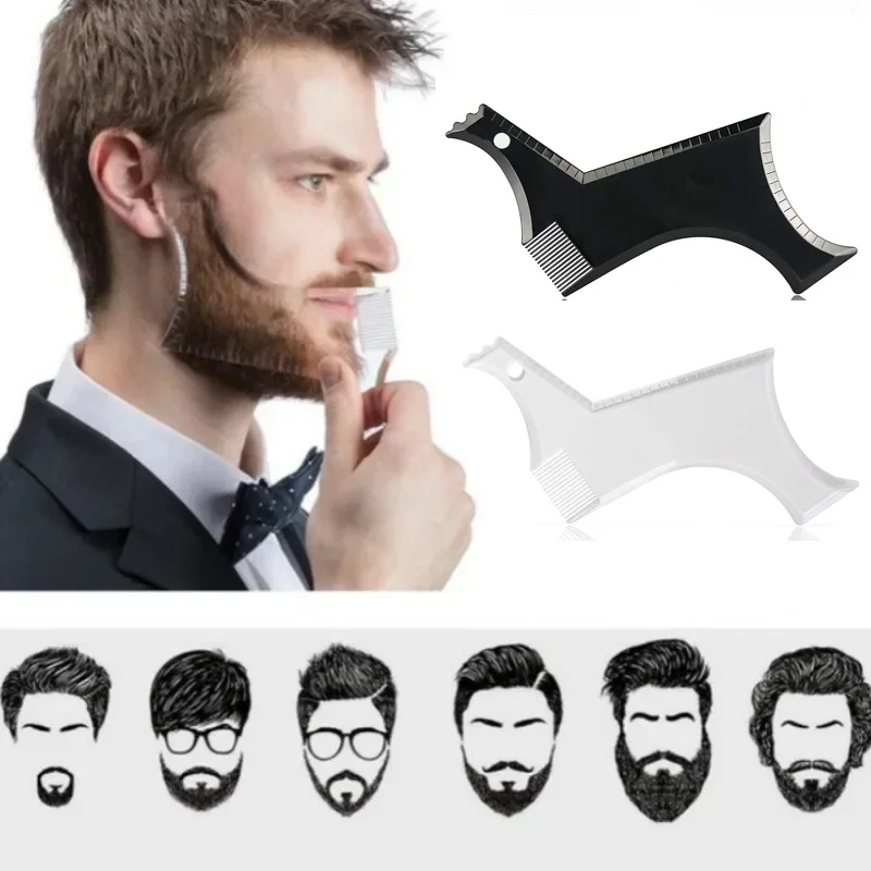 2-teiliges Bartformungs-Set für Männer: Styling-Kamm und Schablone für perfekte Bartlinie, Rasierhilfe und Schnurrbart-Kantenformer Image