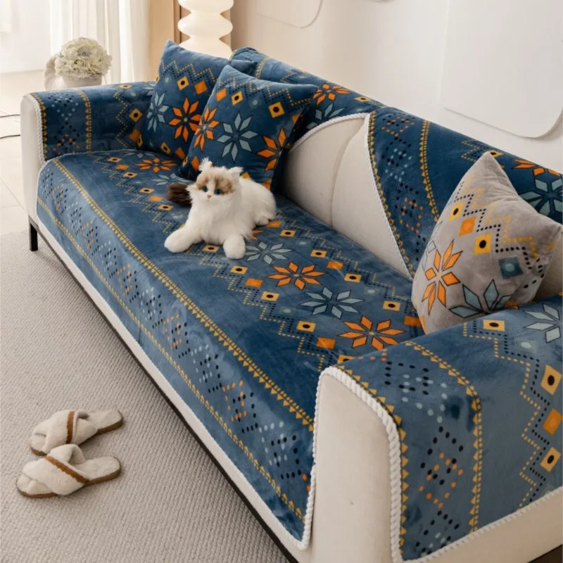 Giaativos Frances Nordic Flanell-Sofabezüge für Wohnzimmer, rutschfest, staubdicht, Sofabezüge, universelle böhmische Sofas, Funda-Sofakissen