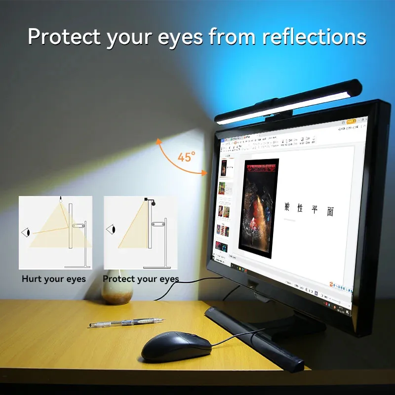 LED-Schreibtischlampe USB Bildschirm-Hängeleuchte Gebogene Bildschirm-Monitorleuchte RGB Hintergrund-Atmosphärenbeleuchtung Gaming-Raumdekoration