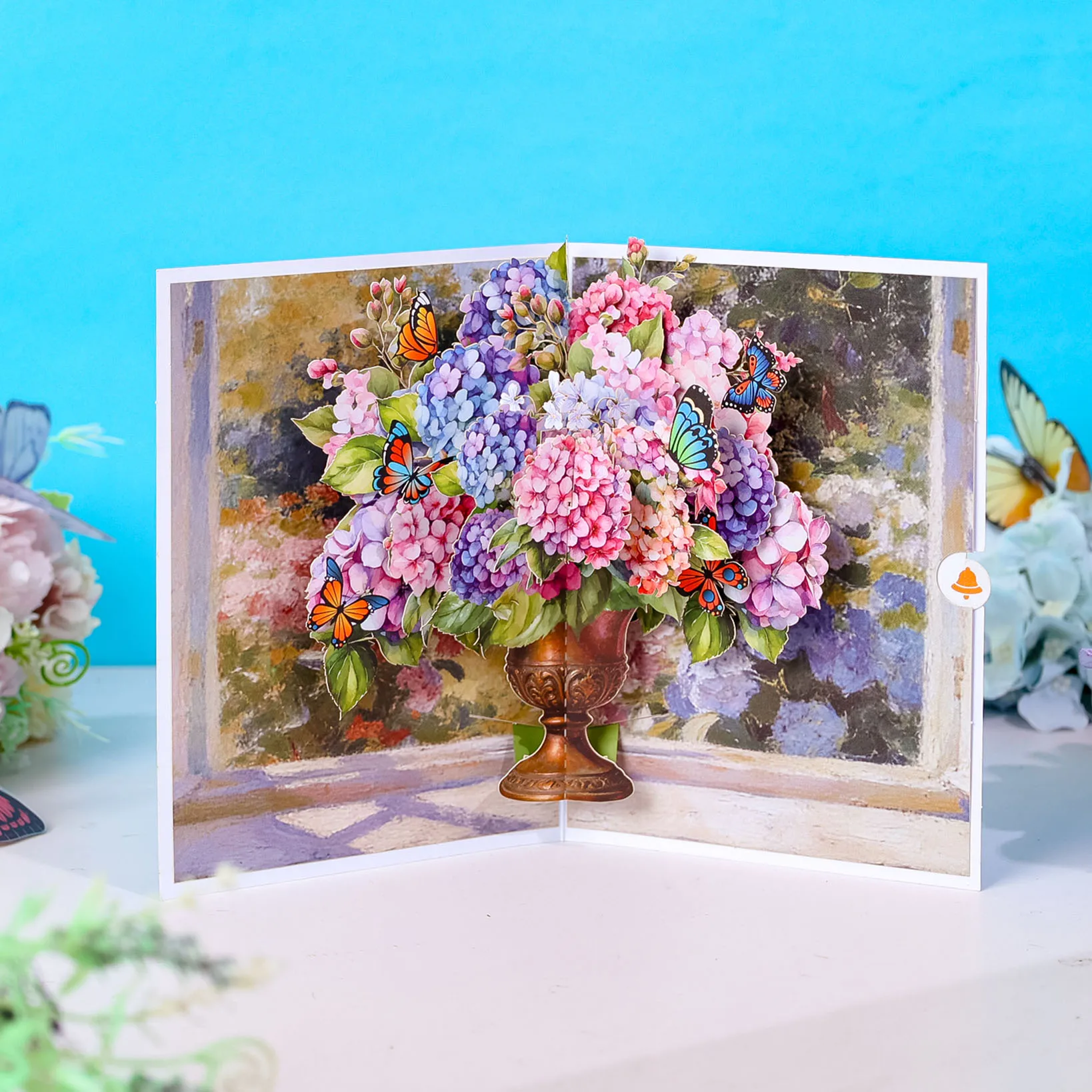 3D-Grußkarte mit Hortensienstrauß-Motiv, geeignet für Geburtstage, Jubiläen und andere Anlässe Image