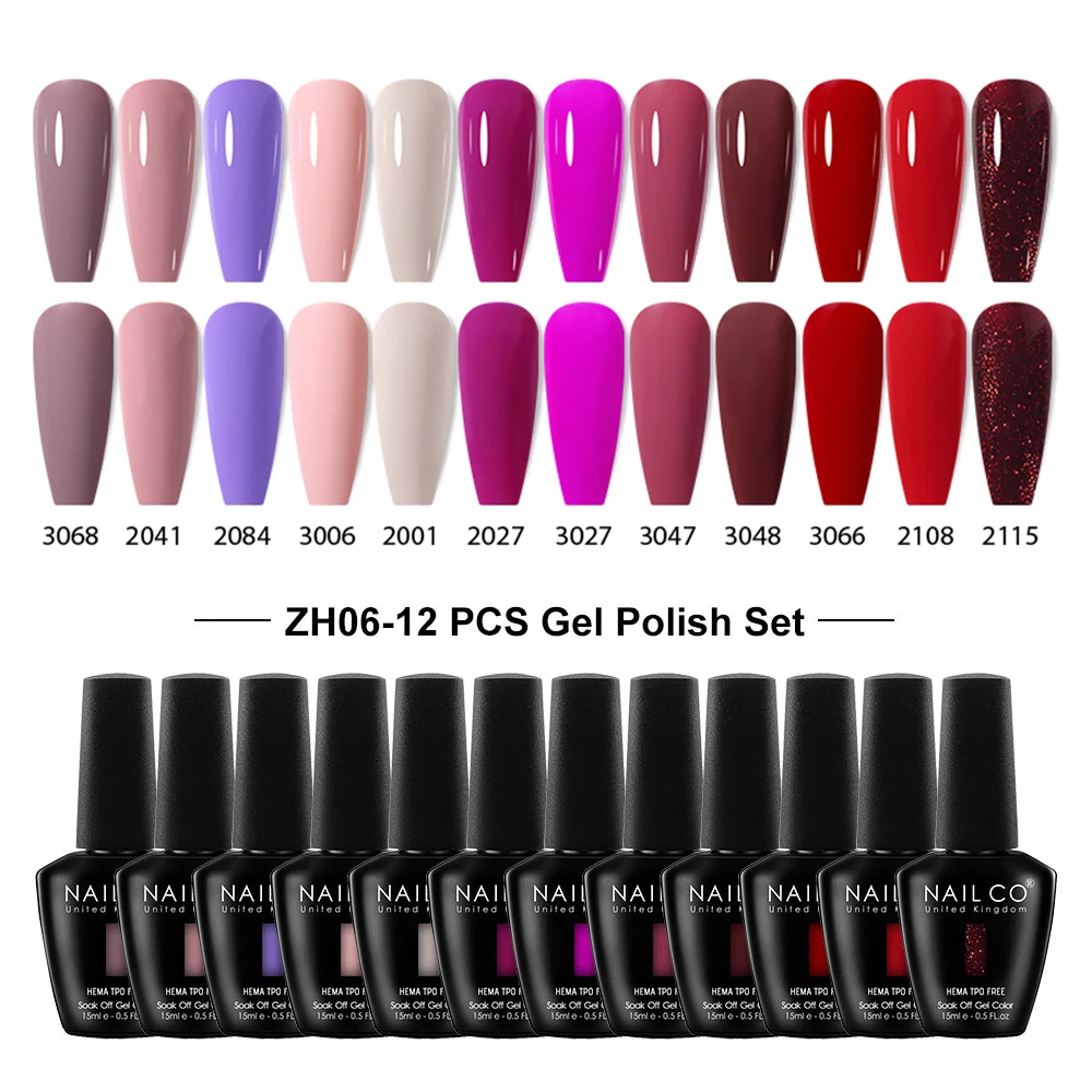 NAILCO 12 Stück/Set Gel-Nagellack 15ml LED Gellack Abziehbarer UV-Gel-Lack DIY Rosa Farbe Glitzer Nagel-Gel-Lack Nail-Art-Lack Image