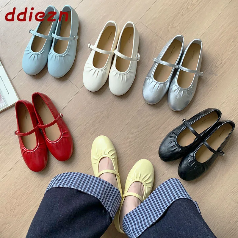 Neue Sommerliche Damen-Ballerinas mit Runder Spitze, Modische Flache Mary Janes Schuhe, Bequeme Freizeitschuhe für Draußen, Elegante Ballerinas