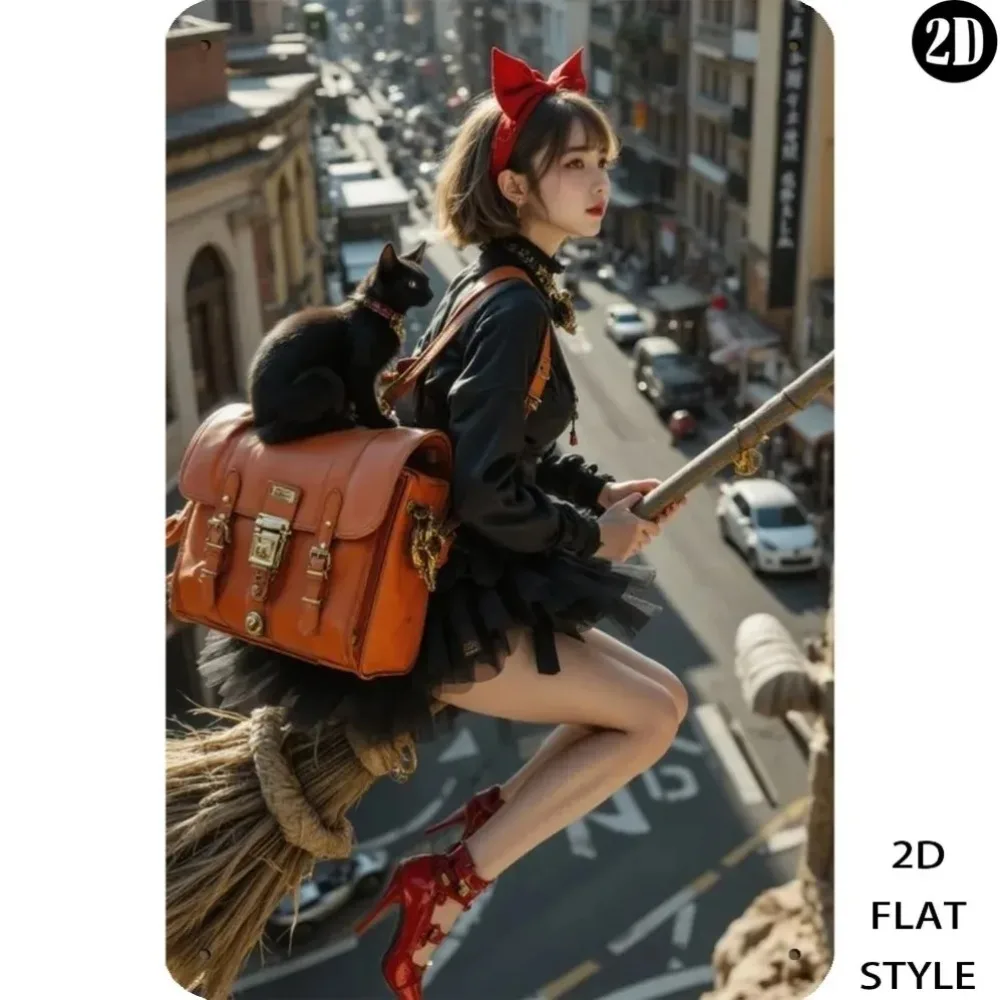 Gothic-Dekor Vintage Hexenkatze Metallschild 8x12 Zoll Gotische Halloween-Wandkunst für Außen- und Innenpartys Image