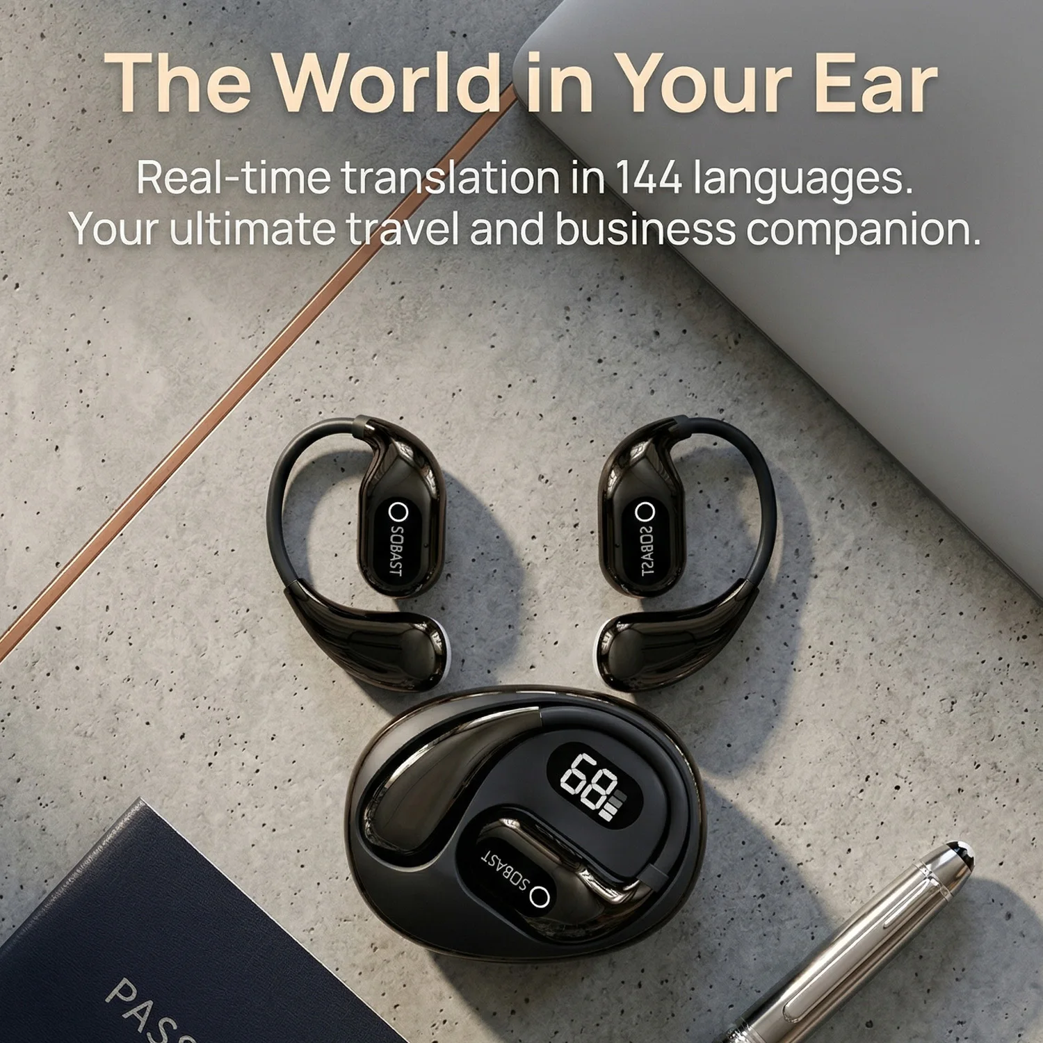 KI-Übersetzer-Ohrhörer Echtzeit-2-Wege-Übersetzung in 144+ Sprachen, Bluetooth-Headset 5.4, für Reisen/Geschäft/Lernen, iOS/Android Image