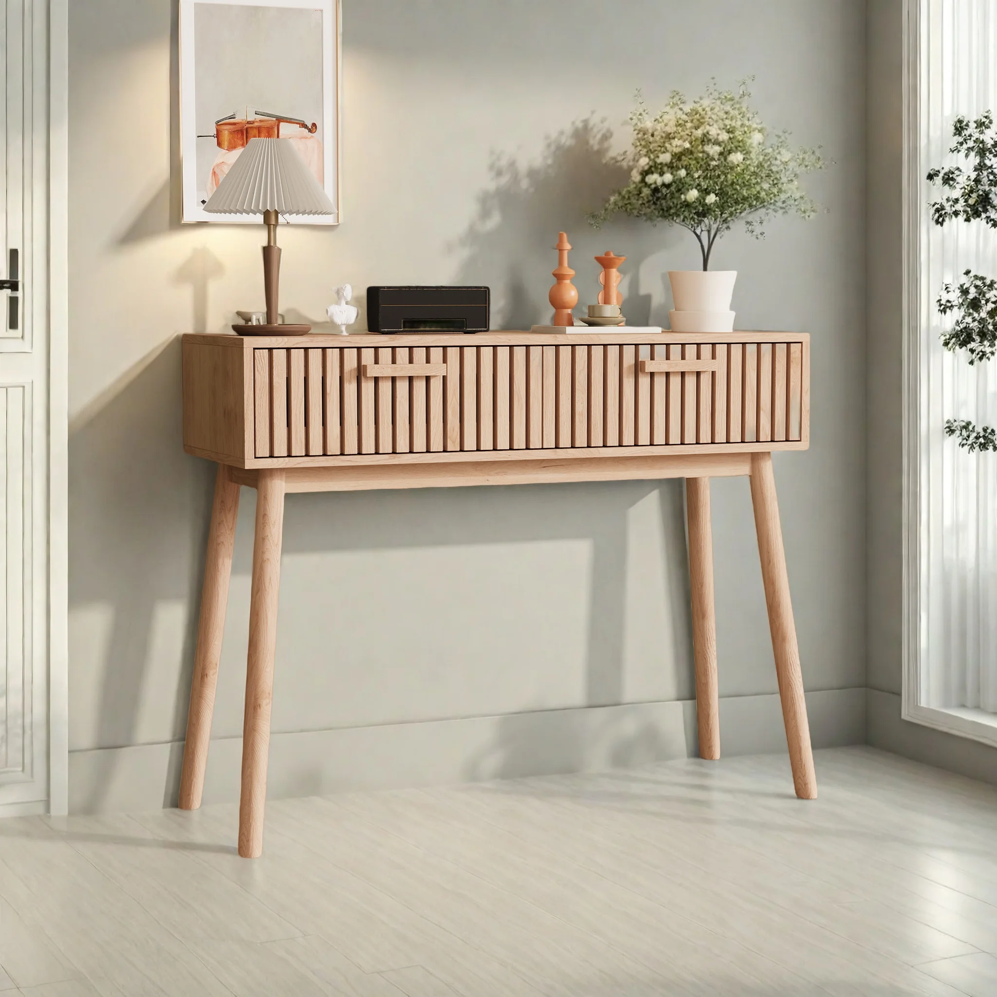 Comanlai 100x35x80cm Konsolentisch mit 2 Schubladen, Sofatisch, Beistelltisch, Holz-Eingangskonsole für Wohnzimmer, Flur