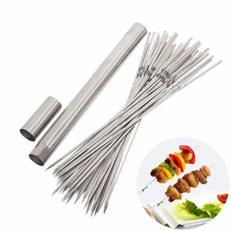 10-20 stücke wieder verwendbare Grills pieße mit Aufbewahrung srohr Edelstahl bbq Nadel stock für Outdoor-Camping Picknick-Werkzeug Image