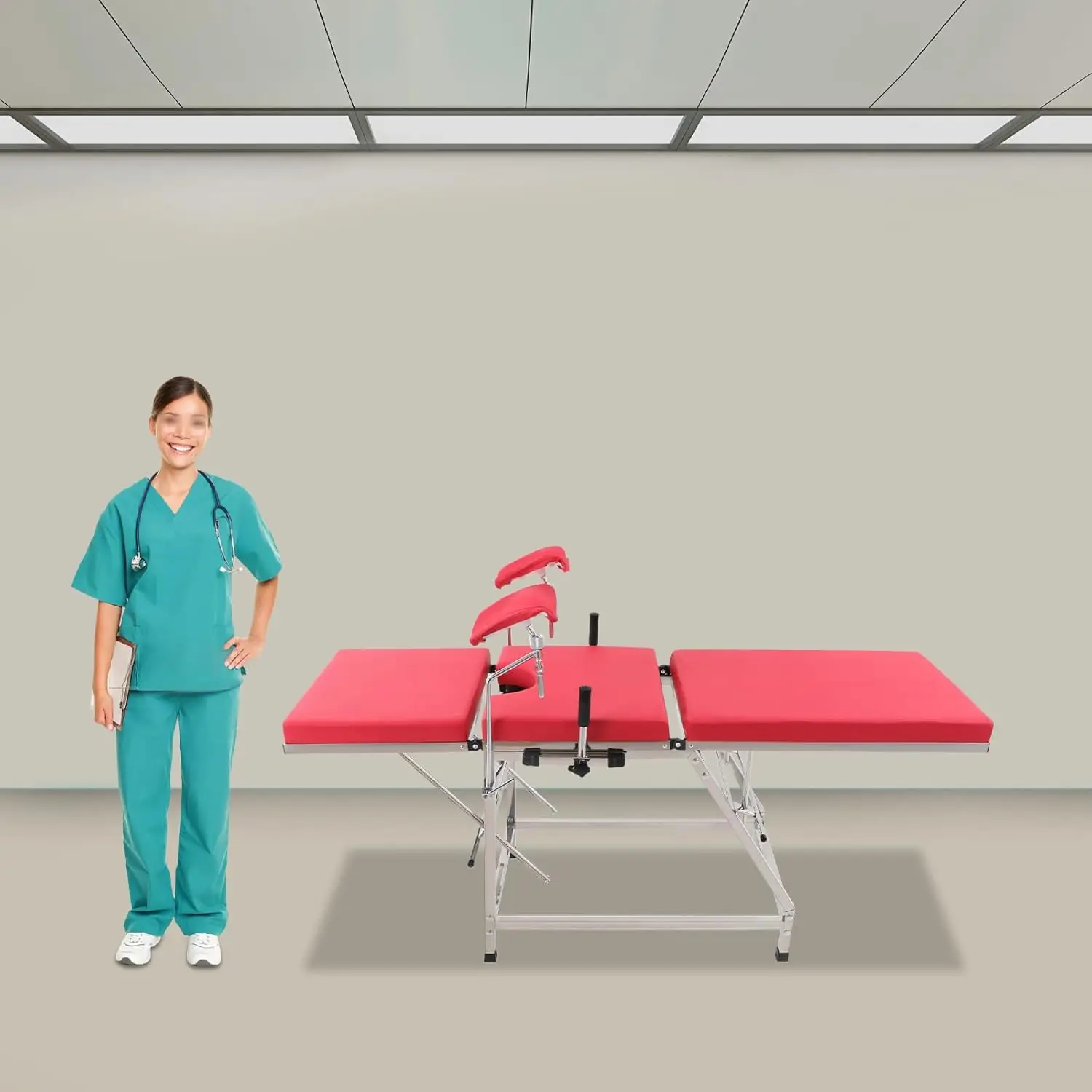 U-förmiger Moderner Medizinischer Gynäkologischer Stuhl W | Rückenlehne und Beinhalterung, 102 x 77 x 31 cm für Kliniken, Krankenhäuser, bis zu 200 kg (Rot)