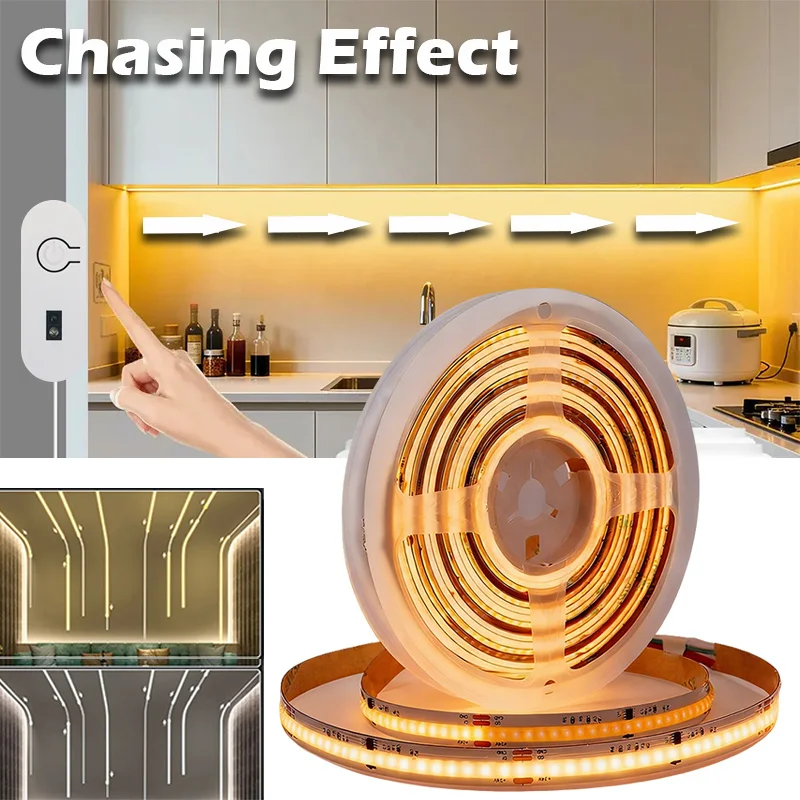 Handgesteuerte COB-Lichtleiste, Fließende LED-Lichtleiste, USB Flexible Lichtstreifen, Warmweiß/Weiß für Schlafzimmer, Wohnzimmer, Schrank