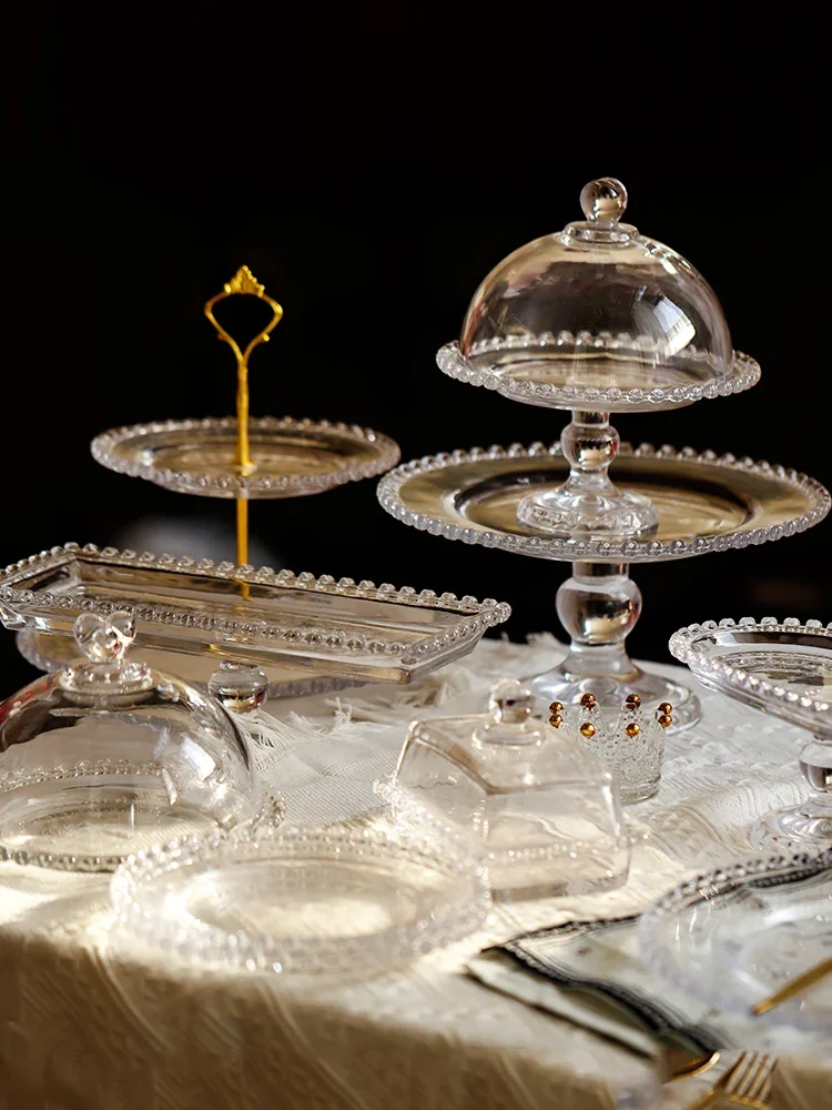 Glas Dessert Tisch Nachmittags tee Pause einfarbig Kuchen platte Dessert Rack Obst teller Tablett Display Rack Set Tisch hohen Fuß ra