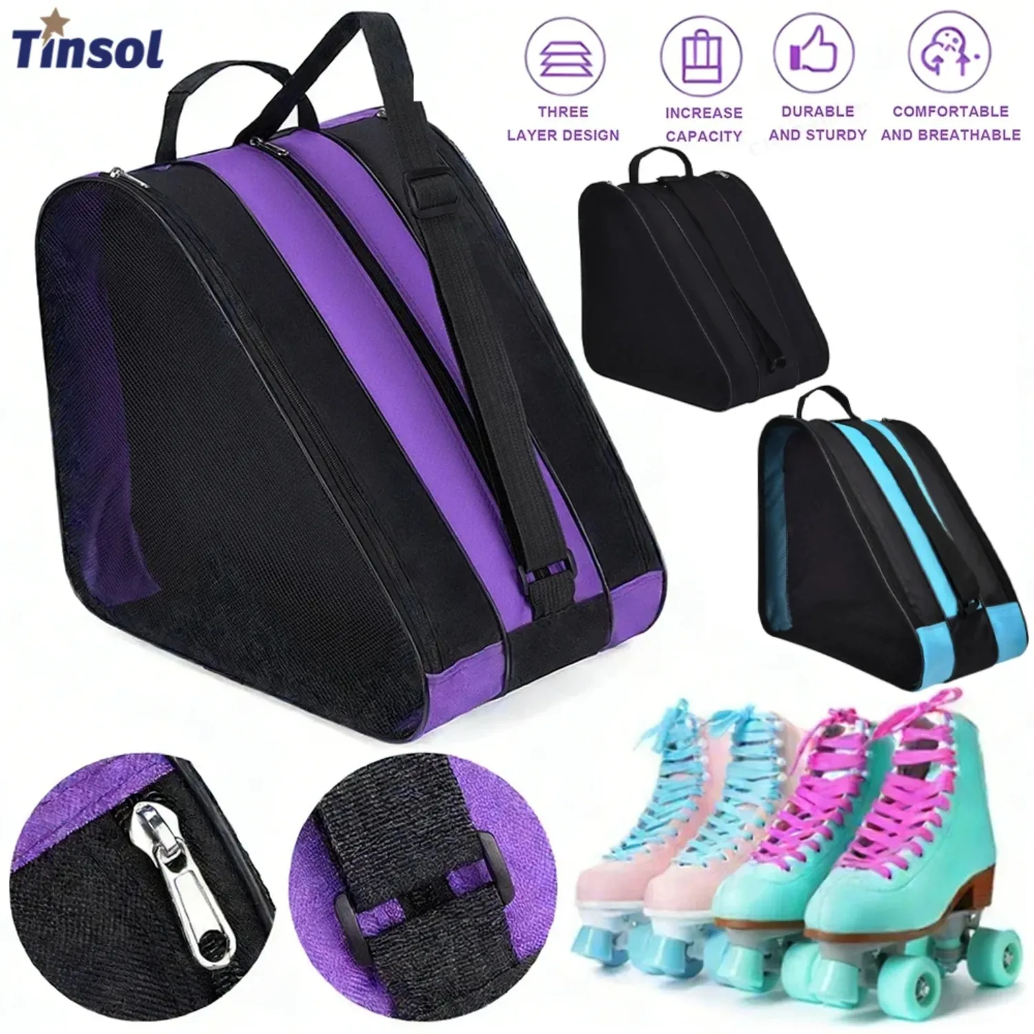 TINSOL 2026 1 Stück Tragbare Rollschuh-Tasche Eislauf-Tasche Große Kapazität Atmungsaktive Kinder-Inline-Skates-Tasche Skates-Aufbewahrungstasche