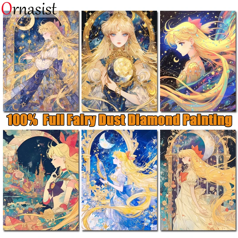 Cartoon-Mädchen 100% Feenstaub-Diamantmalerei-Set Vollständiges Diamant-Stickerei-Kreuzstich-Set AB-Diamantkunst Vollkristall-Heimdekoration Image