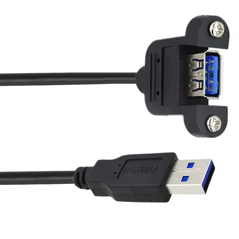 90-Grad-Winkel USB 3.0-Verlängerungsverlängerung, schnelles Übertragungskabel, Stecker auf Buchse, doppelt geschirmt, mit Schraube, Schalttafelmontage, 0,3 m, 0,6 m Image