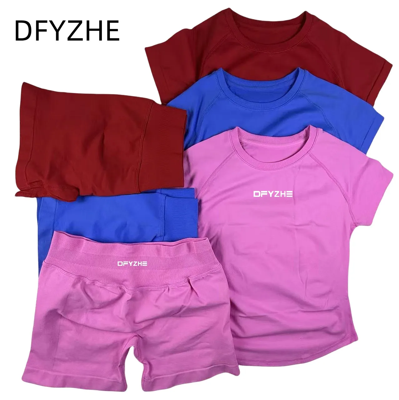 DFYZHE Ensemble de sport 2 pièces : Haut de yoga sans couture à manches courtes et short de sport pour femme, idéal pour l'entraînement, la course et la gym