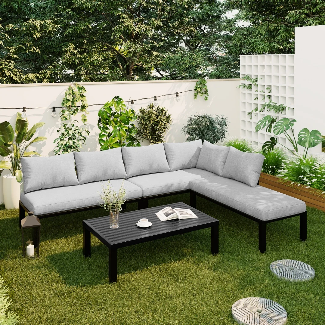 Ensemble de meubles de jardin, canapé d'extérieur, mobilier de jardin. Canapé de jardin, 6 places, détachable, canapé modulaire, table en fer.
